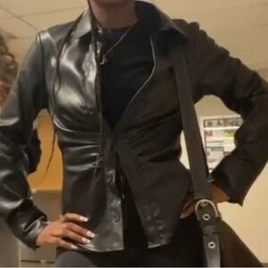 Elegant Black Women's Leather Design Lab Jacket